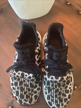 adidas Kids Black and White Knit Pattern Slip-On Sneakers